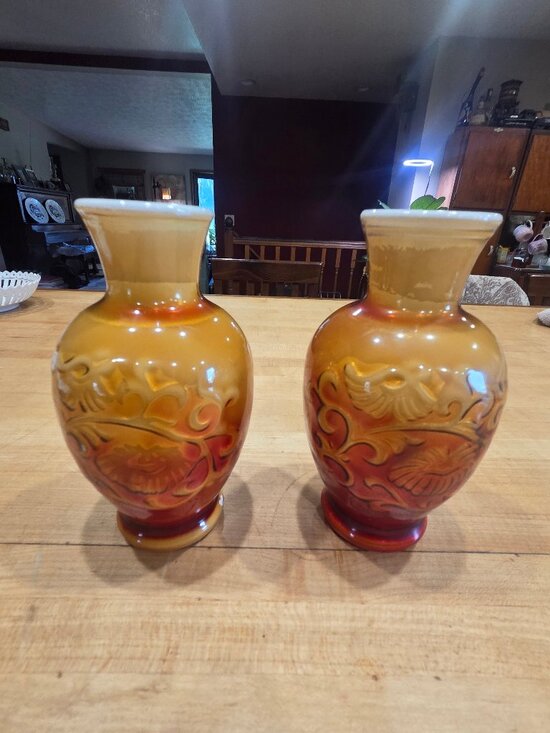 Avon Other - Vintage Avon Spring Bouquet Amberina Slag Glass Vase Pair Mid Century